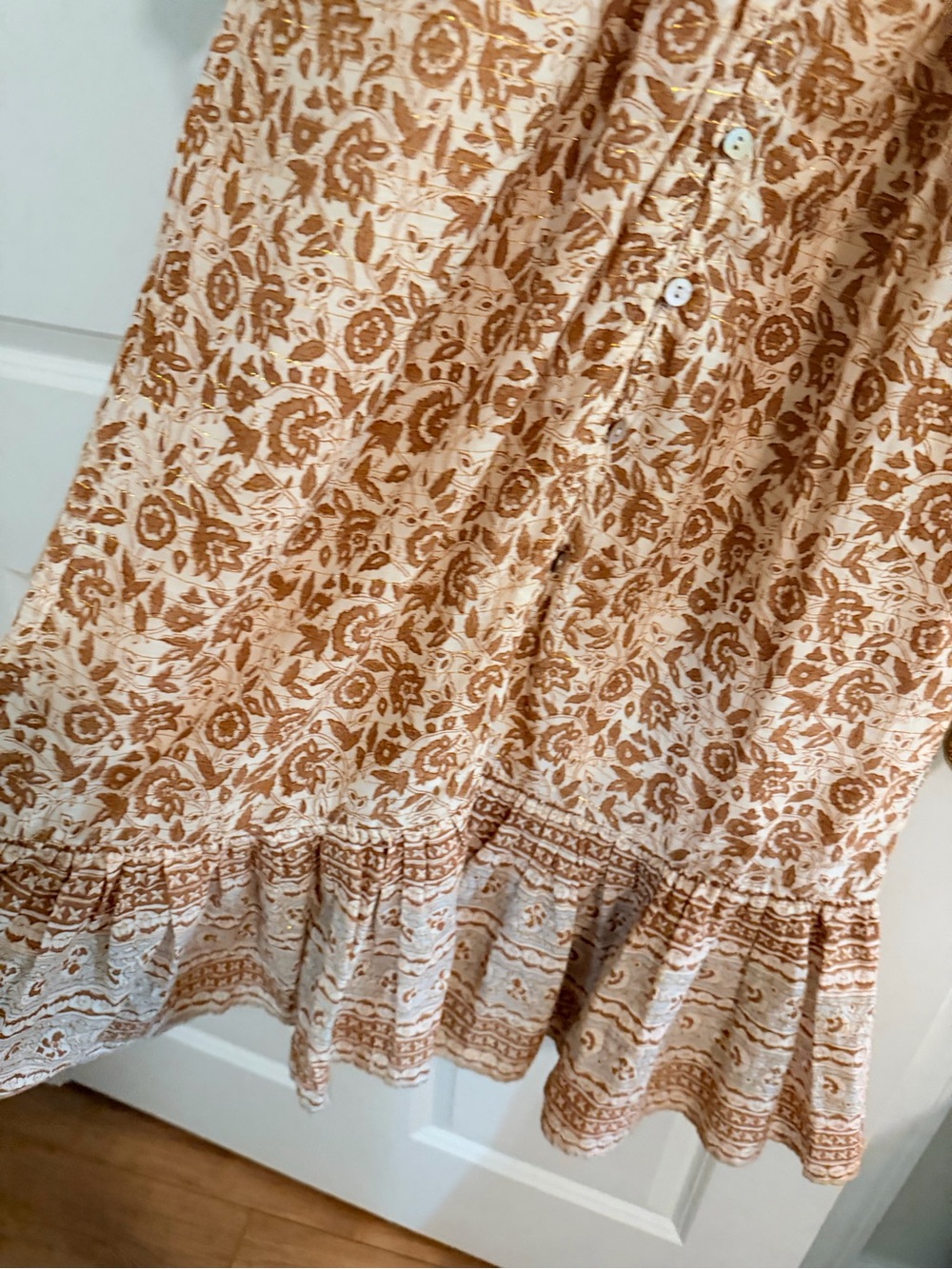 Cleobella Cream and Tan Floral Long-Sleeve Maxi Dress - Picture 5 of 6